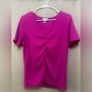 Nordstrom Olivia Sky V Neck Ruched Front Tee Size Medium
